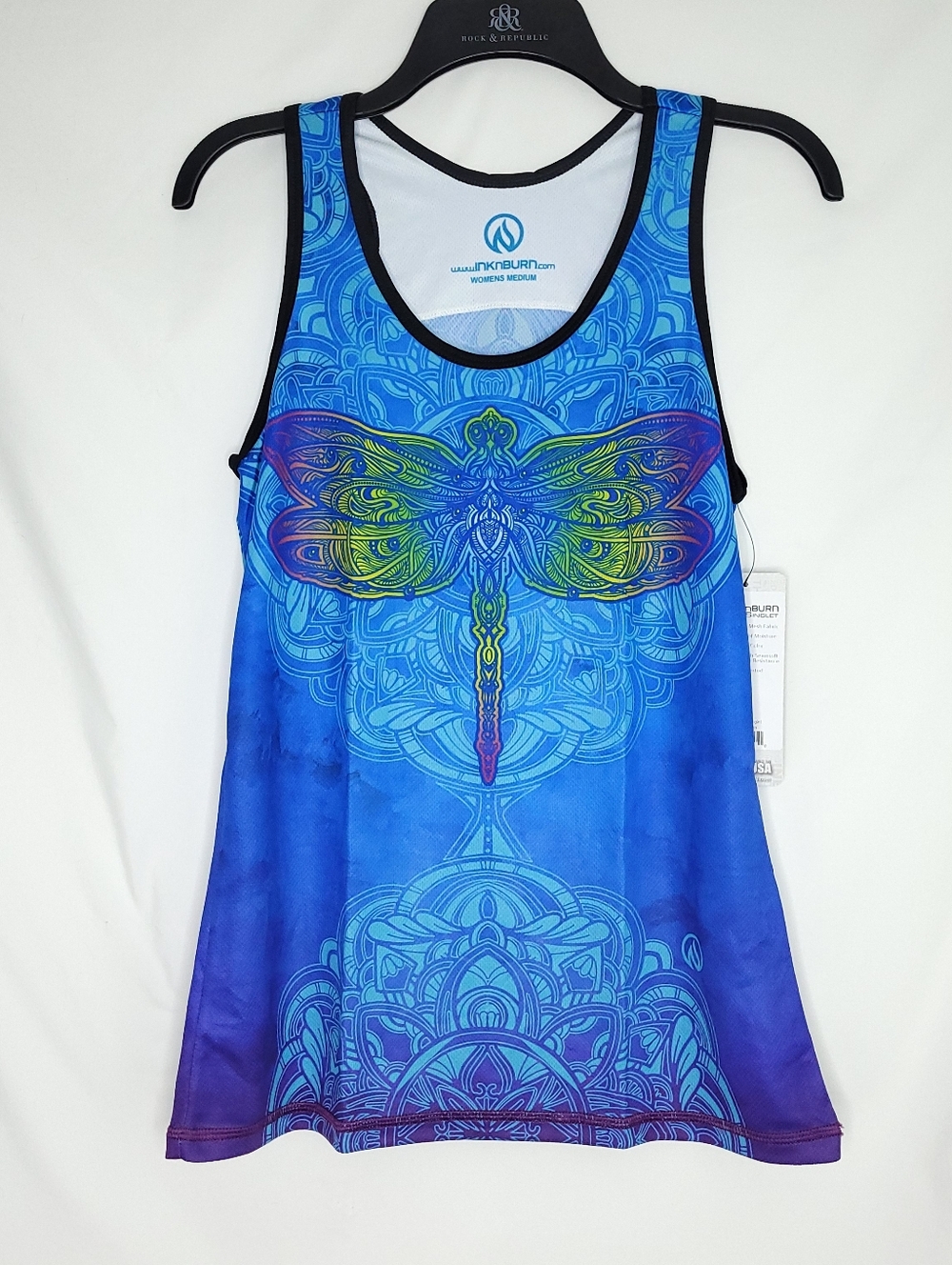 INKnBURN Women's Dragonfly Singlet Athletic Moisture Wicking Tank Top MEDIUM NWT